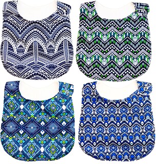 Foto 1 | Kit 4 Baberos para Bebé Luulu Tribal Azul Impermeable de Algodón Orgánico
