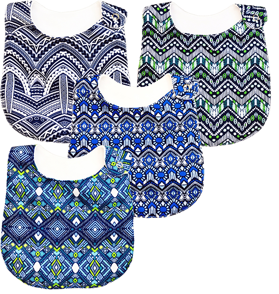 Foto 2 | Kit 4 Baberos para Bebé Luulu Tribal Azul Impermeable de Algodón Orgánico