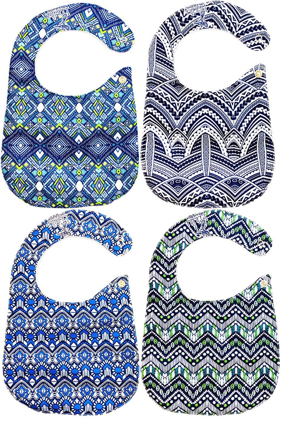 Foto 4 | Kit 4 Baberos para Bebé Luulu Tribal Azul Impermeable de Algodón Orgánico