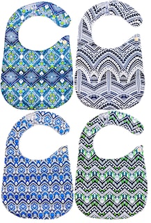Foto 4 | Kit 4 Baberos para Bebé Luulu Tribal Azul Impermeable de Algodón Orgánico