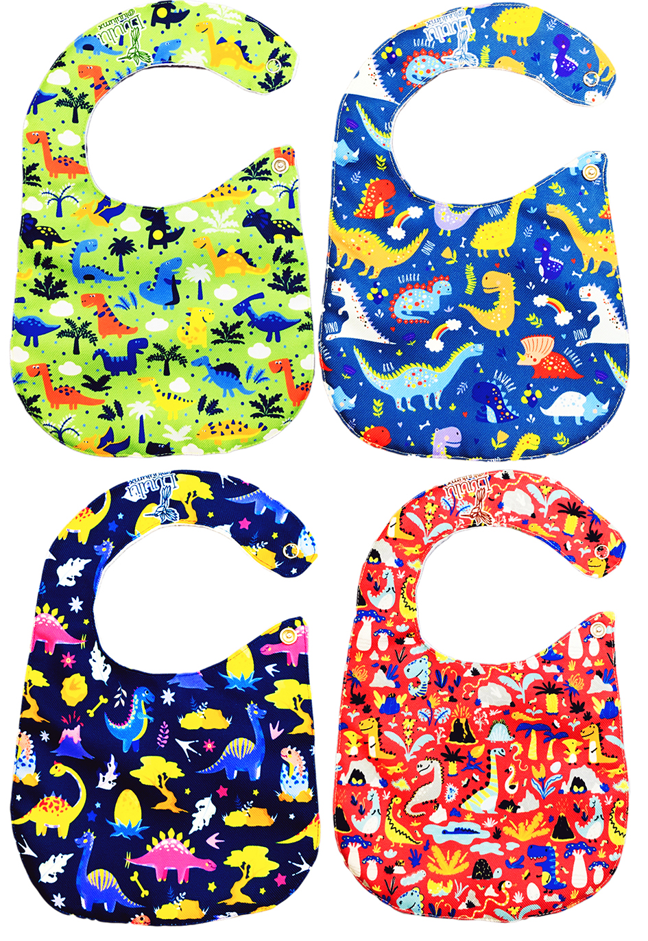 Foto 4 | Kit 4 Baberos Luulu Dinosaurios Impermeable Algodón Orgánico