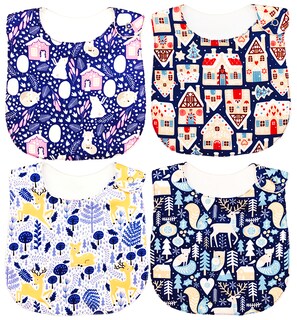 Foto 1 | Kit 4 Baberos para Bebé Luulu Navidad Azul Impermeable de Algodón Orgánico