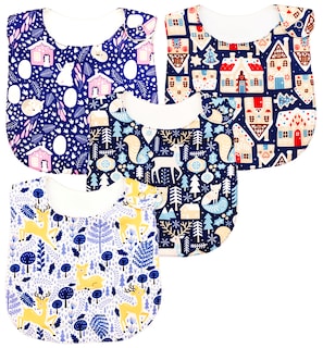Foto 2 | Kit 4 Baberos para Bebé Luulu Navidad Azul Impermeable de Algodón Orgánico