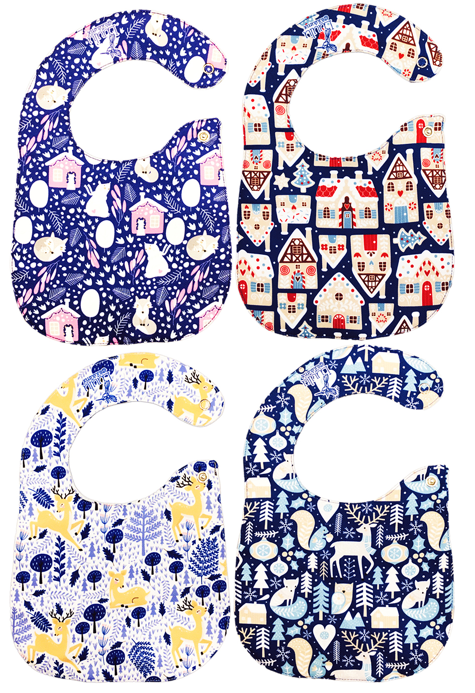 Foto 5 pulgar | Kit 4 Baberos para Bebé Luulu Navidad Azul Impermeable de Algodón Orgánico