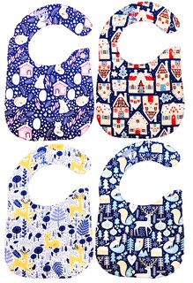 Foto 4 | Kit 4 Baberos para Bebé Luulu Navidad Azul Impermeable de Algodón Orgánico