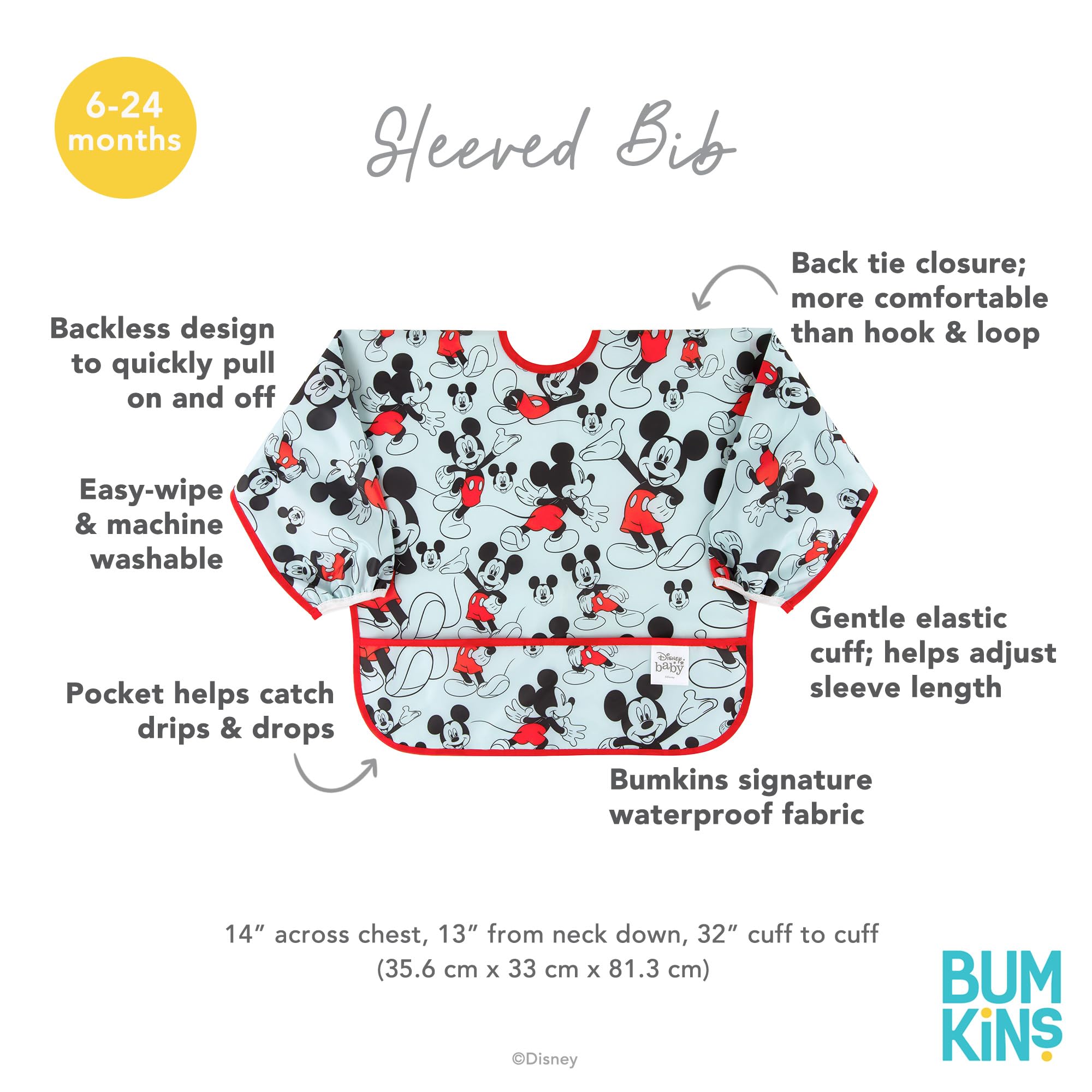Foto 6 pulgar | Babero con Mangas Impermeable Mickey Mouse para Bebés - Venta Internacional