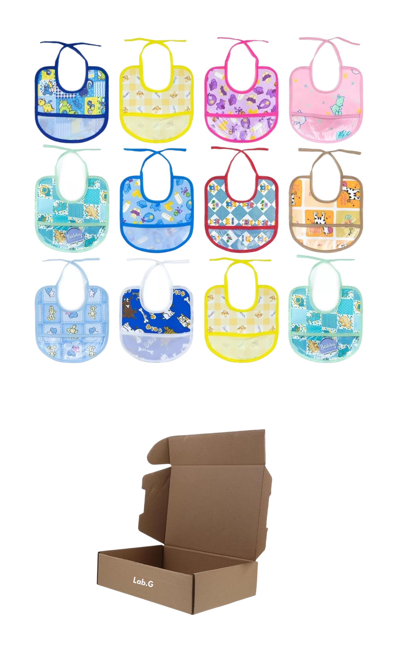 Baberos De Bebe Tela Frente Y Plastificado Atrás 12 Piezas Colores Surtidos