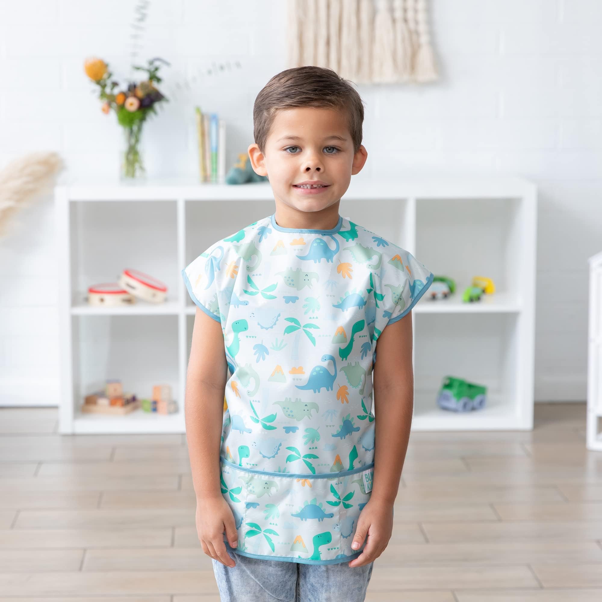 Foto 2 | Babero Impermeable De Manga Corta Smock Bumkins Con Diseño De Dinosaurio De 3 A 7 Años - Venta Internacional.
