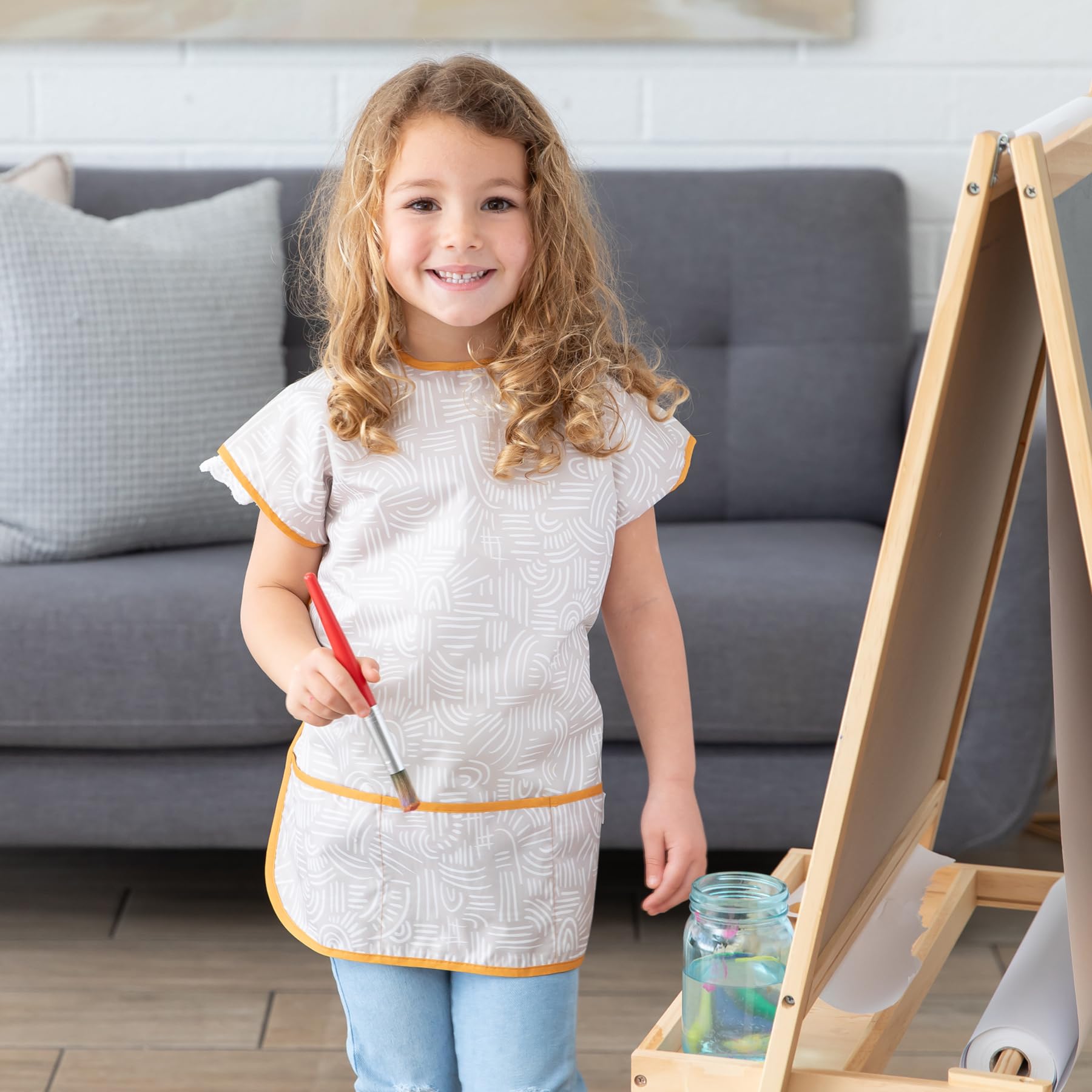 Foto 2 | Babero Impermeable De Manga Corta Smock Bumkins De 3 A 7 Años, Color Beige Bohemio - Venta Internacional.