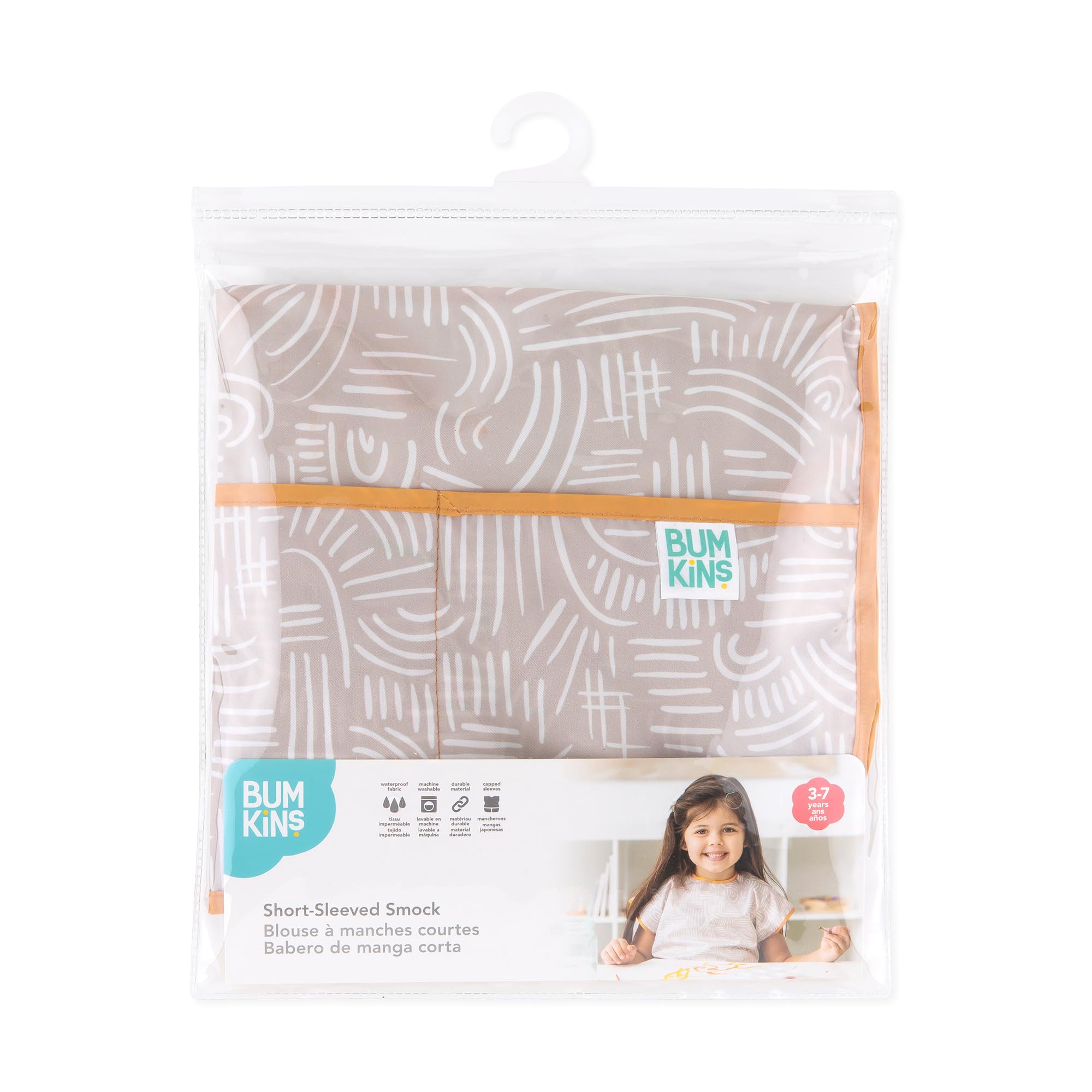 Foto 6 | Babero Impermeable De Manga Corta Smock Bumkins De 3 A 7 Años, Color Beige Bohemio - Venta Internacional.