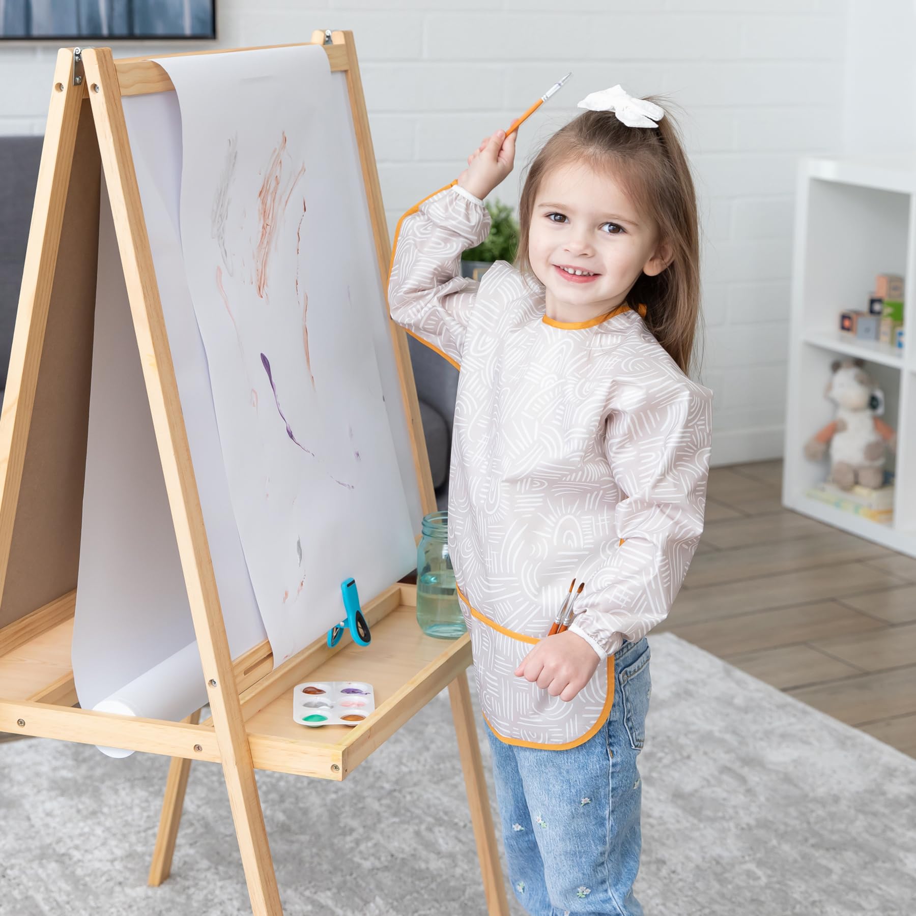 Foto 2 | Babero Impermeable Con Mangas Smock Bumkins Para Niños De 3 A 5 Años, Color Beige - Venta Internacional.