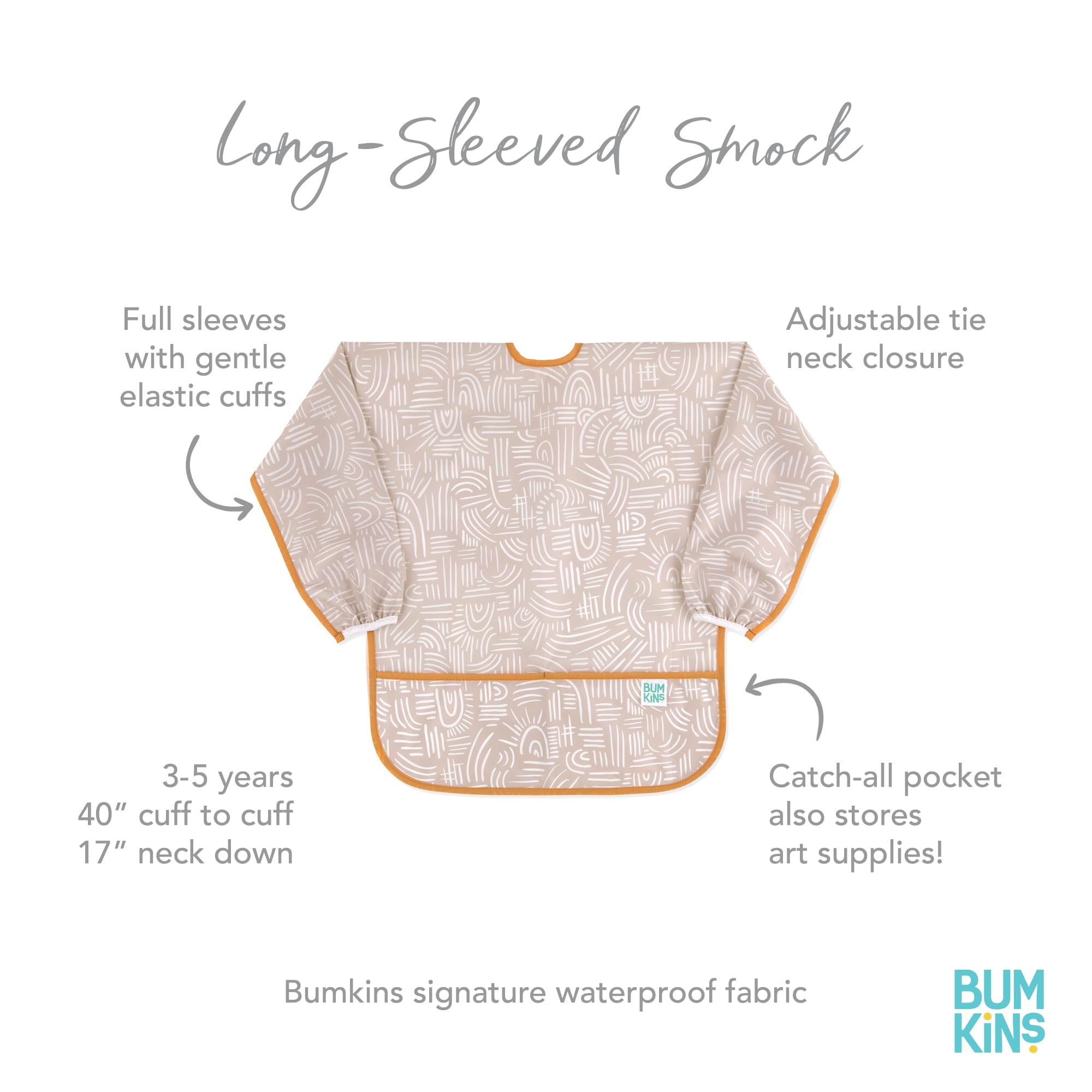 Foto 6 pulgar | Babero Impermeable Con Mangas Smock Bumkins Para Niños De 3 A 5 Años, Color Beige - Venta Internacional.