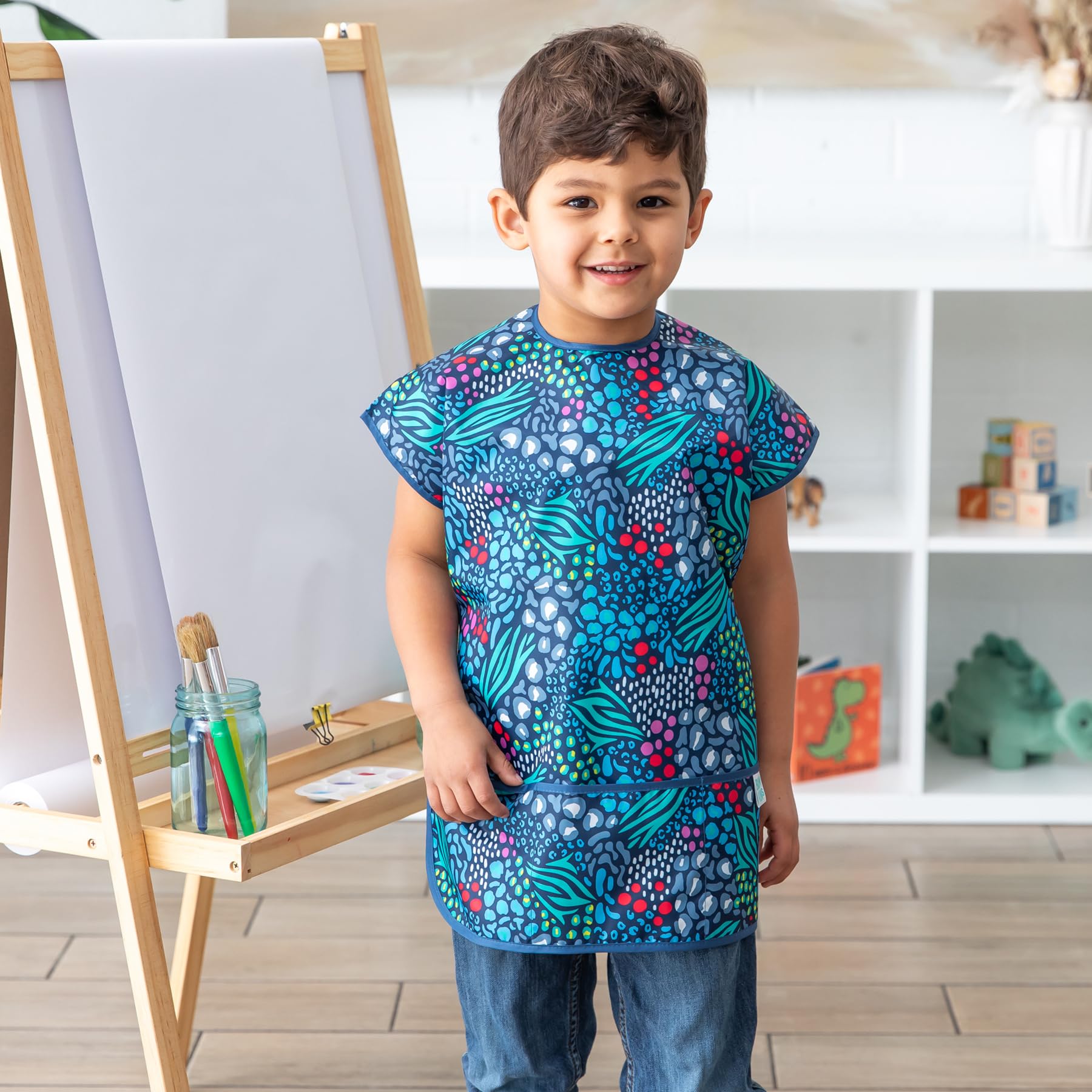 Foto 2 | Babero Impermeable De Manga Corta Smock Bumkins De 3 A 7 Años, Color Azul Selvático - Venta Internacional.