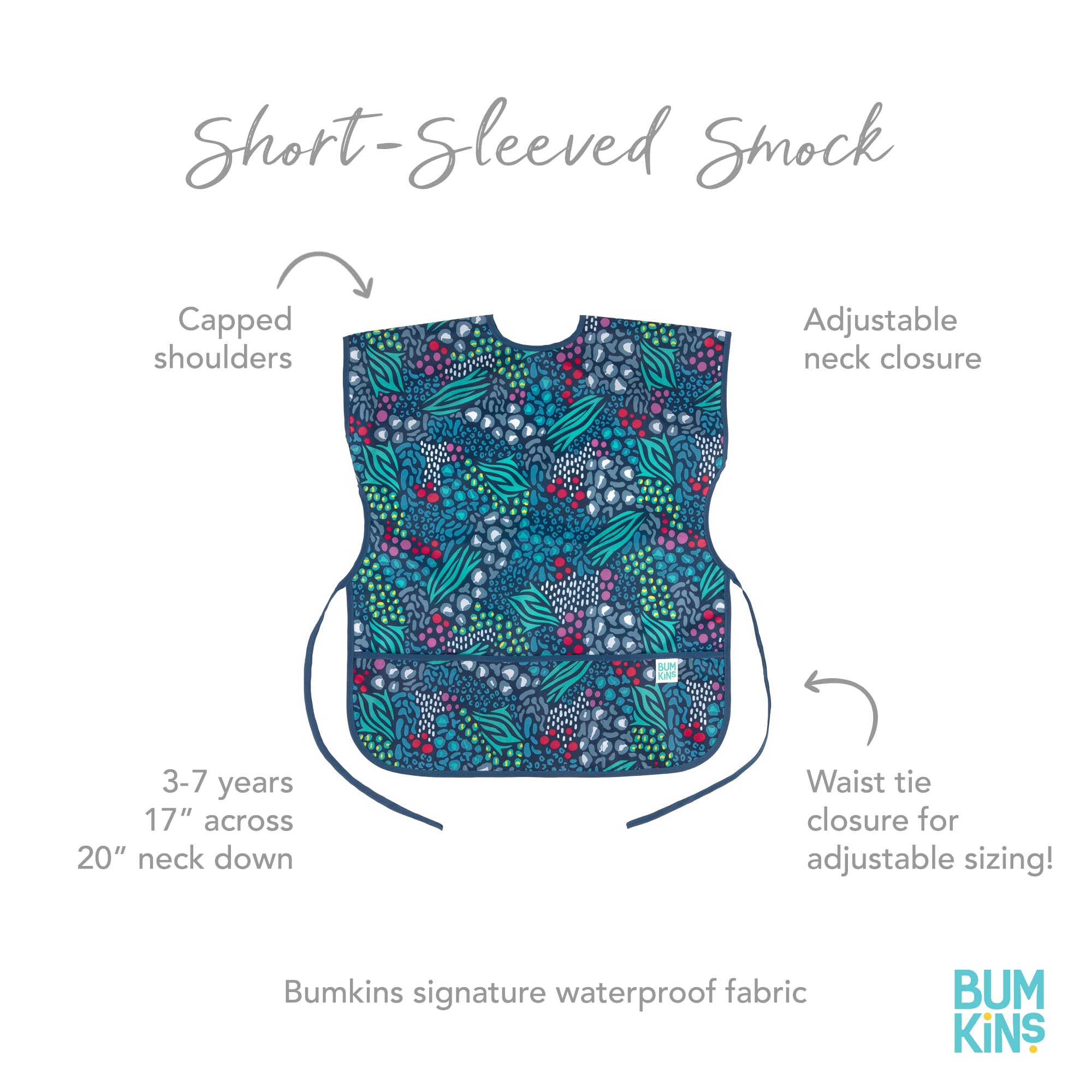 Foto 6 pulgar | Babero Impermeable De Manga Corta Smock Bumkins De 3 A 7 Años, Color Azul Selvático - Venta Internacional.