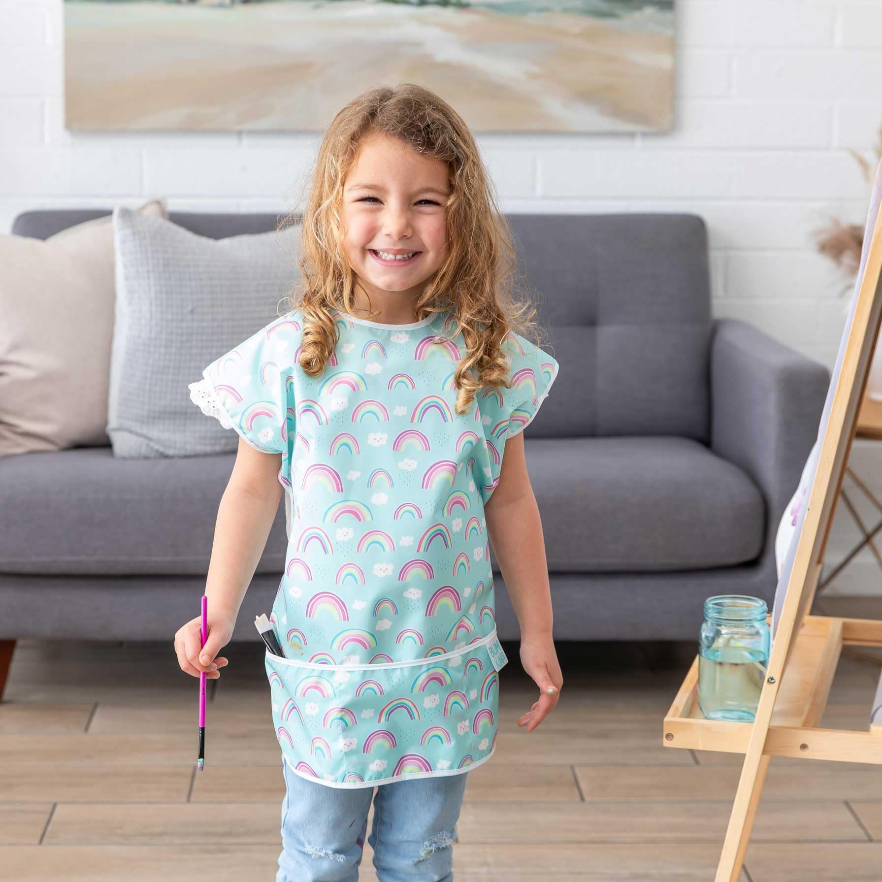 Foto 4 pulgar | Babero Smock Bumkins De Manga Corta Impermeable Para Niños De 3 A 7 Años - Venta Internacional.