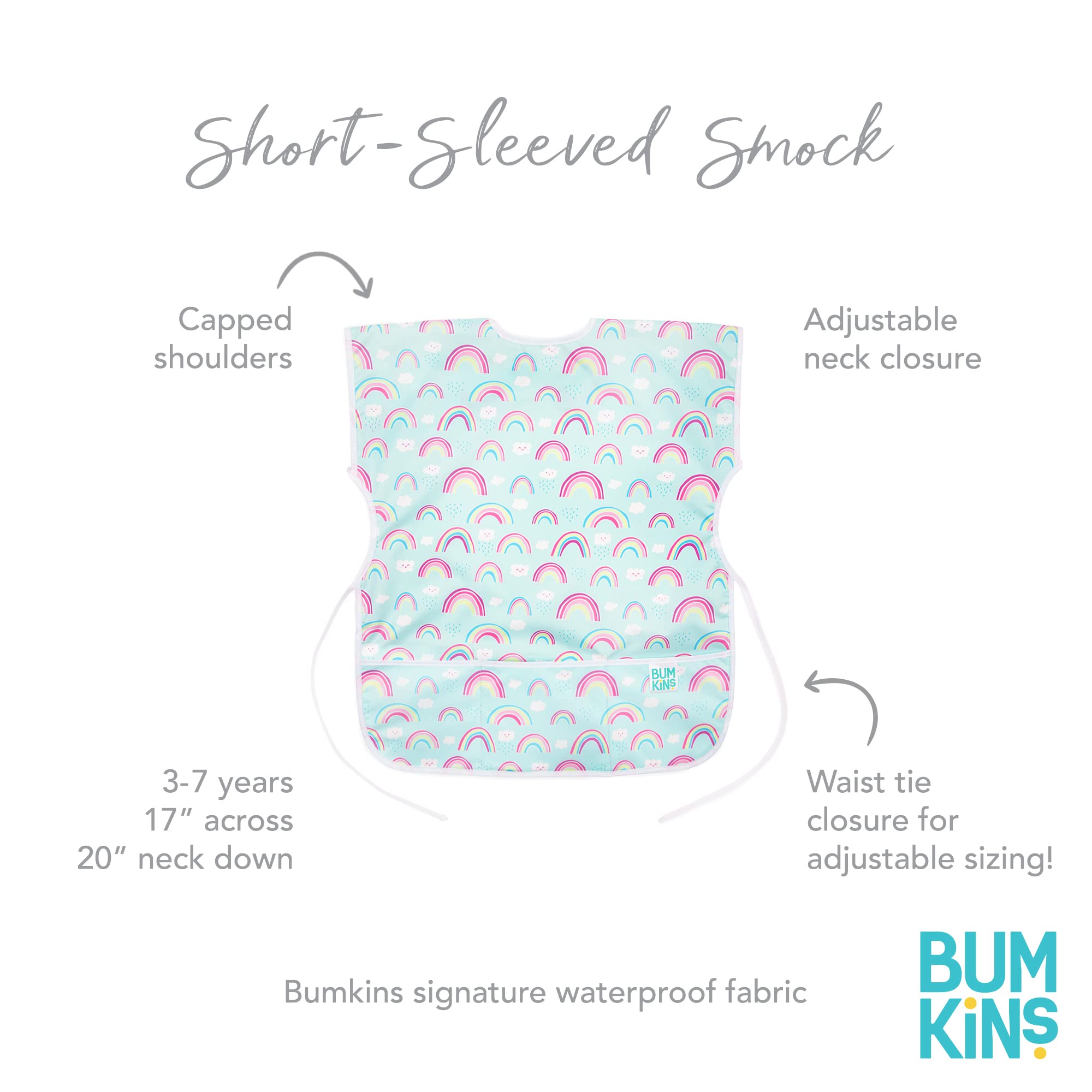 Foto 5 pulgar | Babero Smock Bumkins De Manga Corta Impermeable Para Niños De 3 A 7 Años - Venta Internacional.