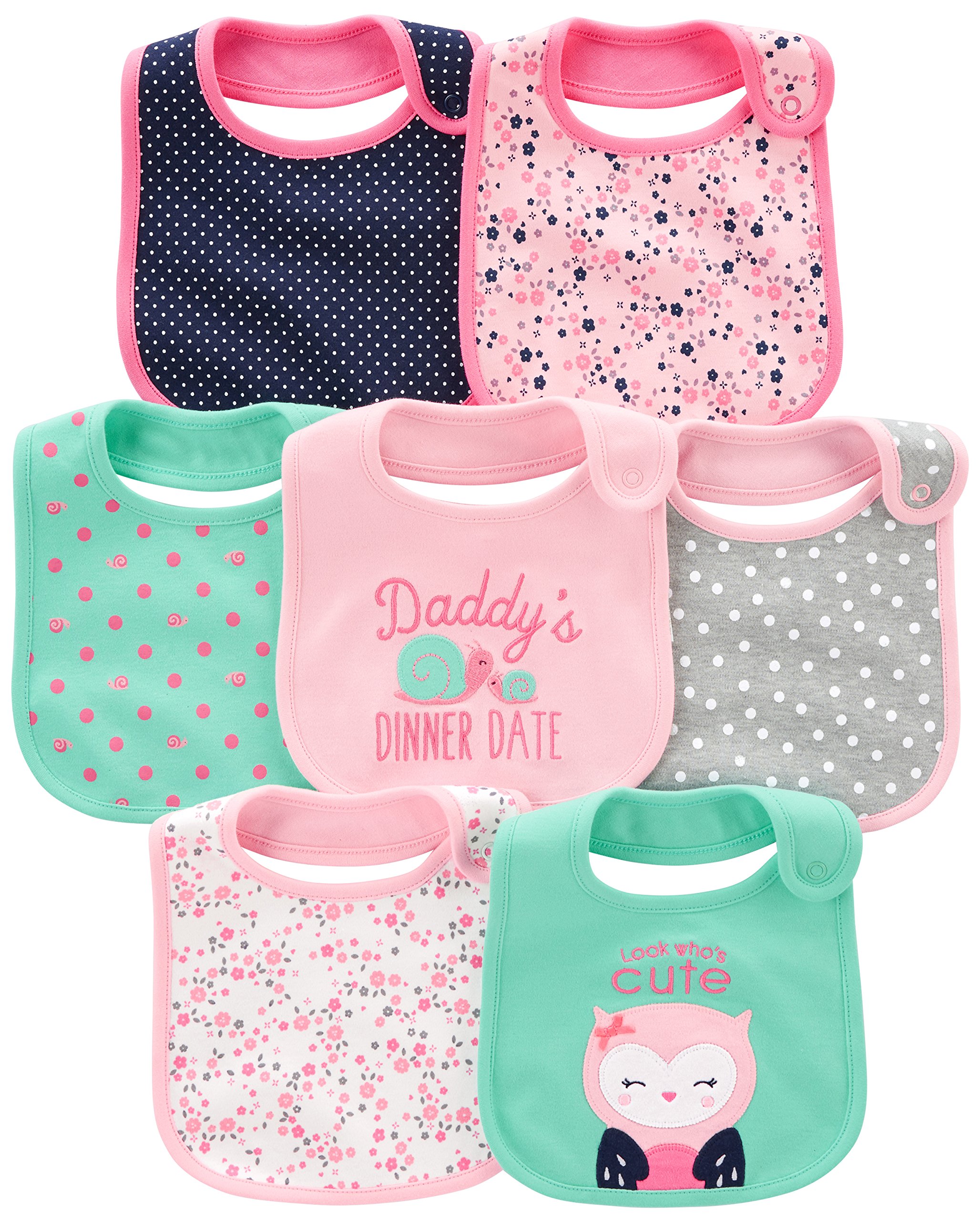 Baberos Para Dentición Simple Joys De Carter's Baby, Paquete De 7 Unidades, Color Rosa Y Verde - Venta Internacional.