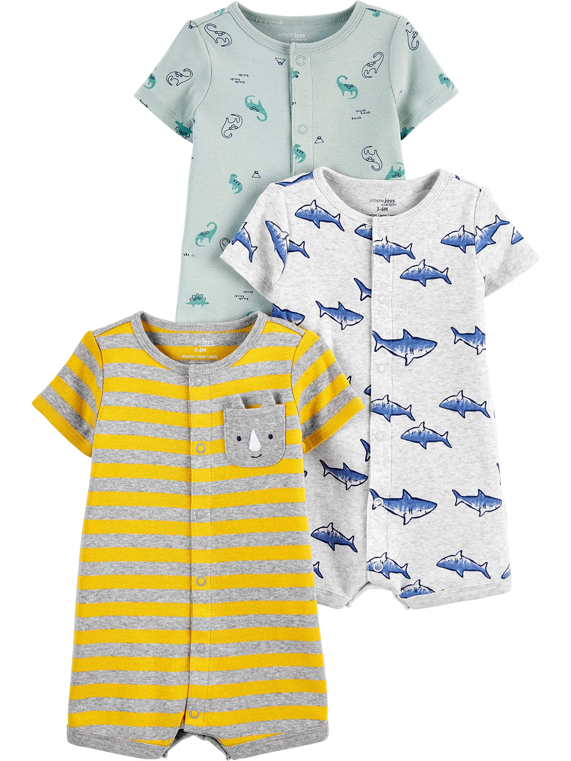Foto 1 | Romper Simple Joys By Carter's Snap-up Dinosaur, Paquete De 3 Unidades, 0-3 M - Venta Internacional.