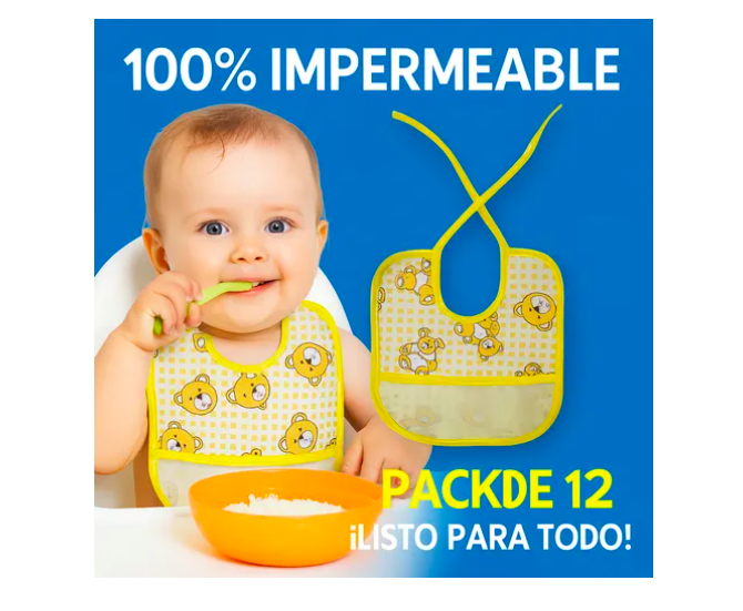Foto 3 pulgar | 12 Xtellar Piezas Baberos Para Bebe Tela Frente Impermeables Atras