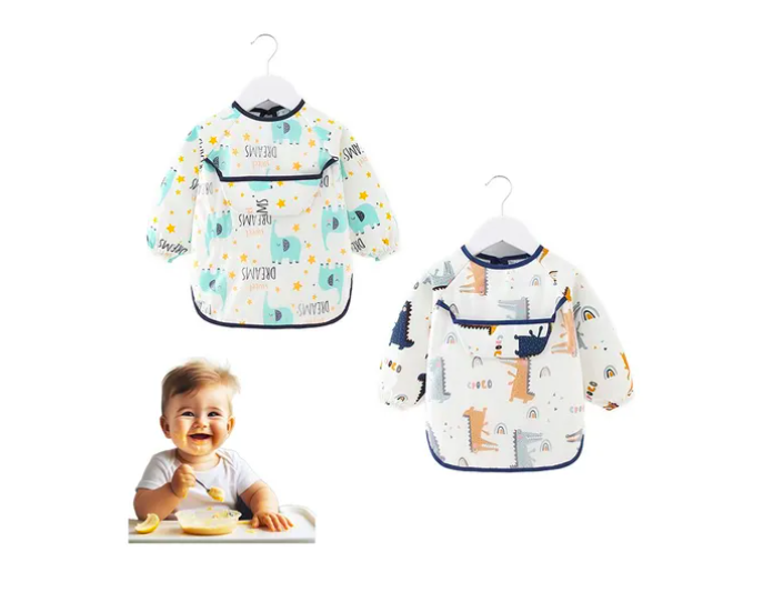 Baberos Xtellar De Bebé De Manga Larga de Algodón Impermeable 2 Piezas