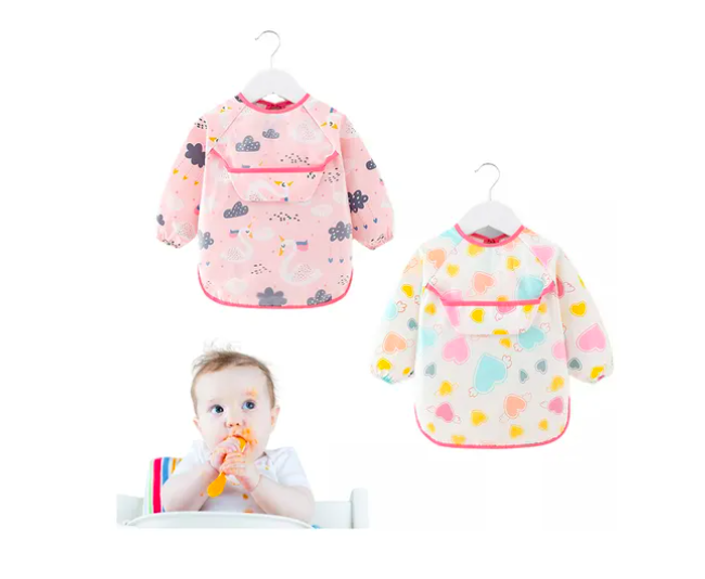 Baberos Xtellar De Bebé De Manga Larga Algodón Impermeable 2 Piezas