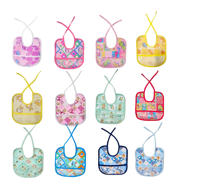 12 Piezas Baberos Xtellar Para Bebe Tela Frente Impermeables Atras