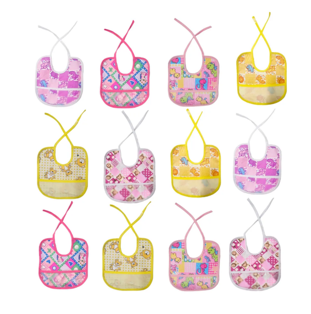 12 Piezas Baberos Para Bebe Tela Frente Impermeables Atras