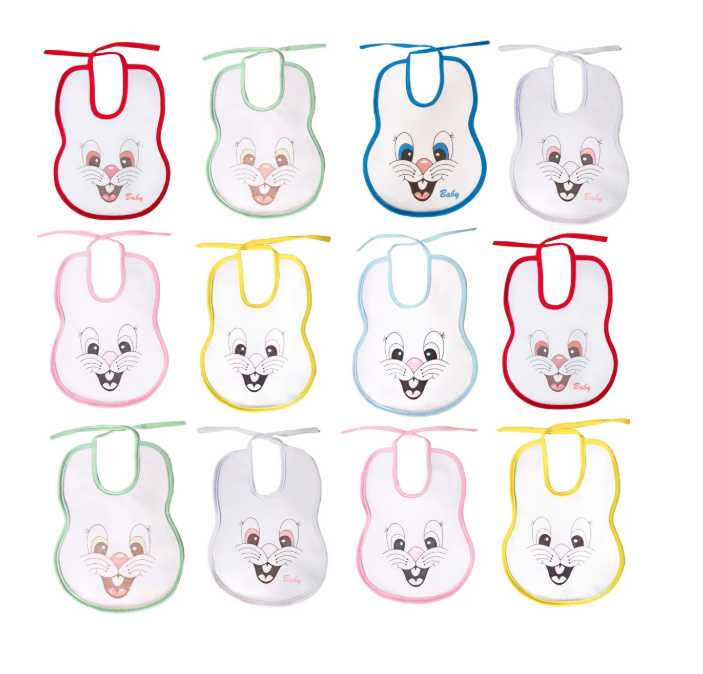 Babero Bebe De Tela Y Plastificado Atrás Impermeable 12pza