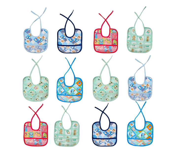 12 Piezas Baberos Para Bebe Tela Frente Impermeables Atras