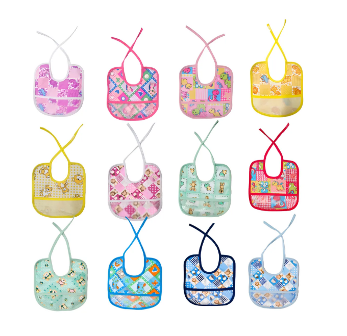 12 Piezas Baberos Para Bebe Tela Frente Impermeables Atras