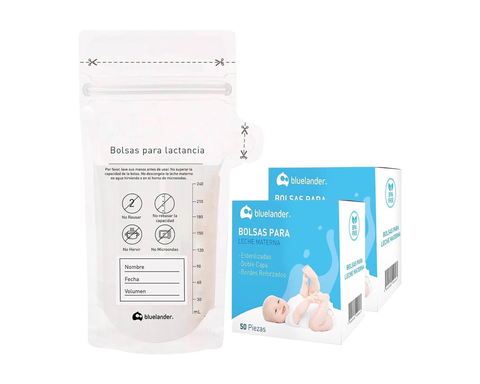Bolsas para Almacenar Leche Materna Bluelander 50 Piezas de 240 ml $189