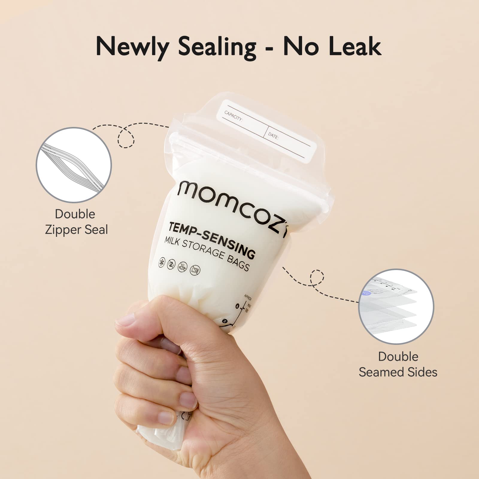 Foto 3 | Bolsas De Almacenamiento De Leche Materna Momcozy Temp-sensing 200 Unidades 180 Ml - Venta Internacional.