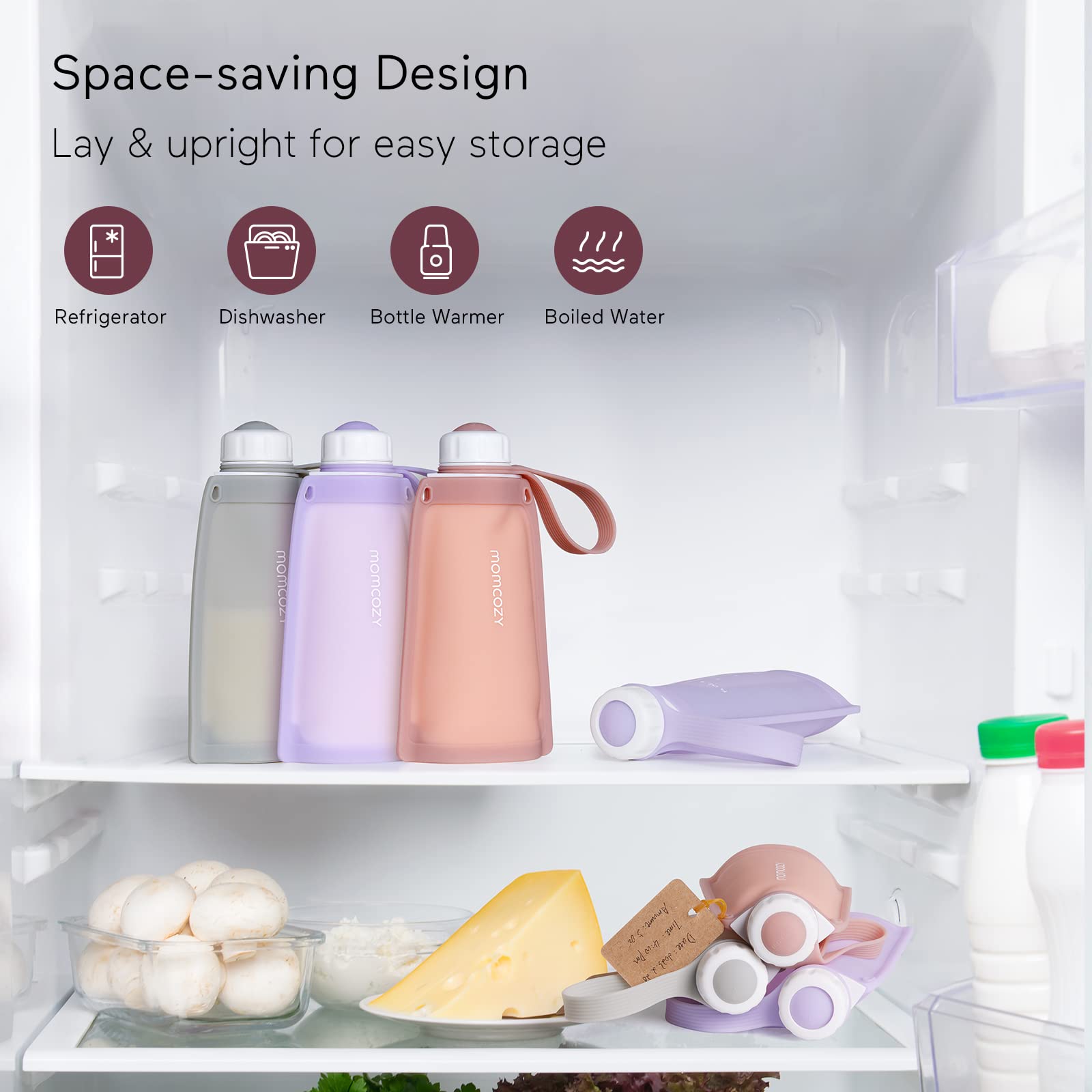 Foto 5 | Bolsas De Almacenamiento De Leche Materna Momcozy De Silicona, 250 Ml, 5 Unidades, Color Gris - Venta Internacional.