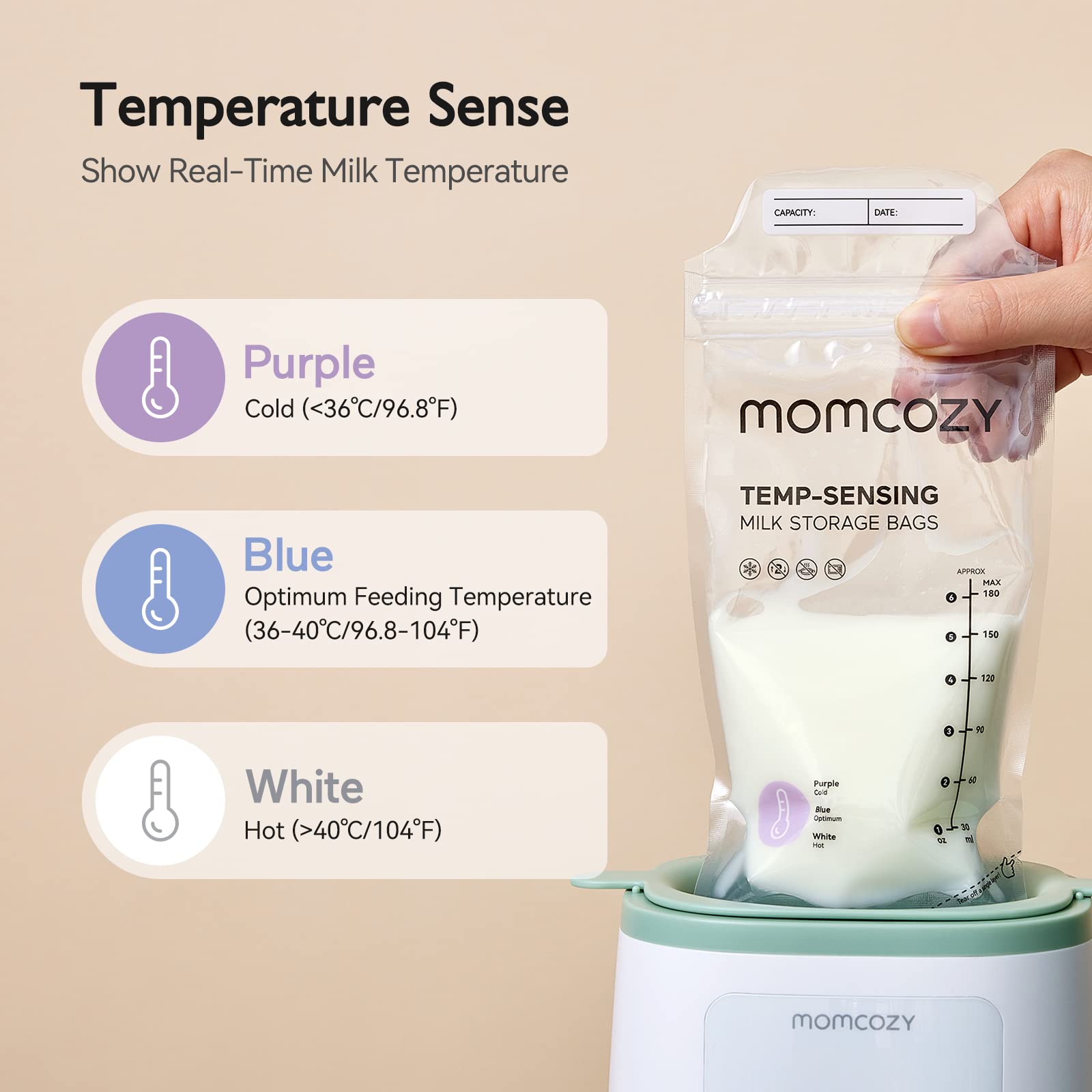 Foto 3 pulgar | Bolsas De Almacenamiento De Leche Materna Momcozy Temp-sensing 180 Ml 50 Unidades - Venta Internacional.