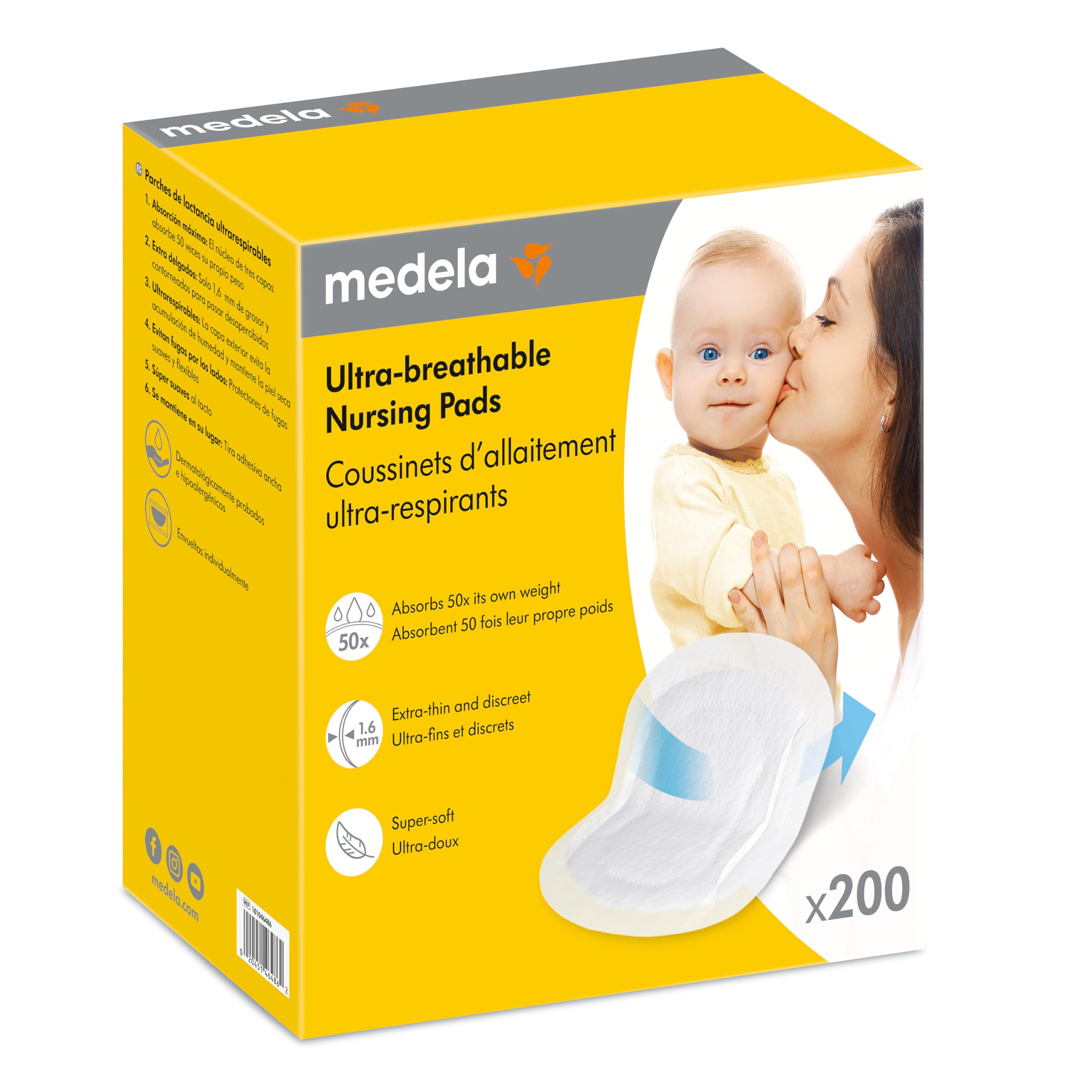 Almohadillas De Lactancia Medela, Ultrarrepirables Y Muy Absorbentes, Paquete De 200 - Venta Internacional.