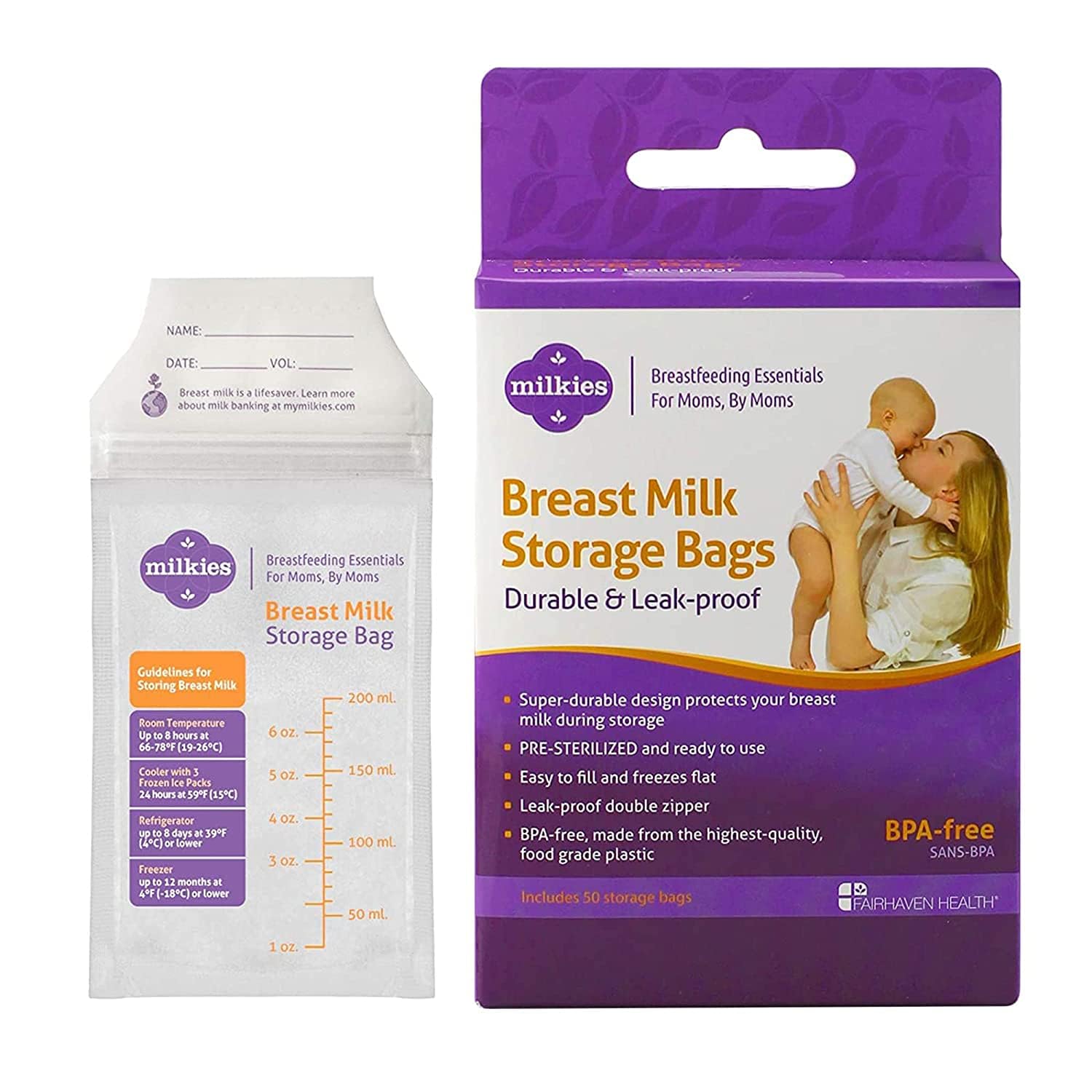 Foto 2 pulgar | Bolsas De Almacenamiento De Leche Materna Fairhaven Health Milkies  50 Unidades - Venta Internacional.
