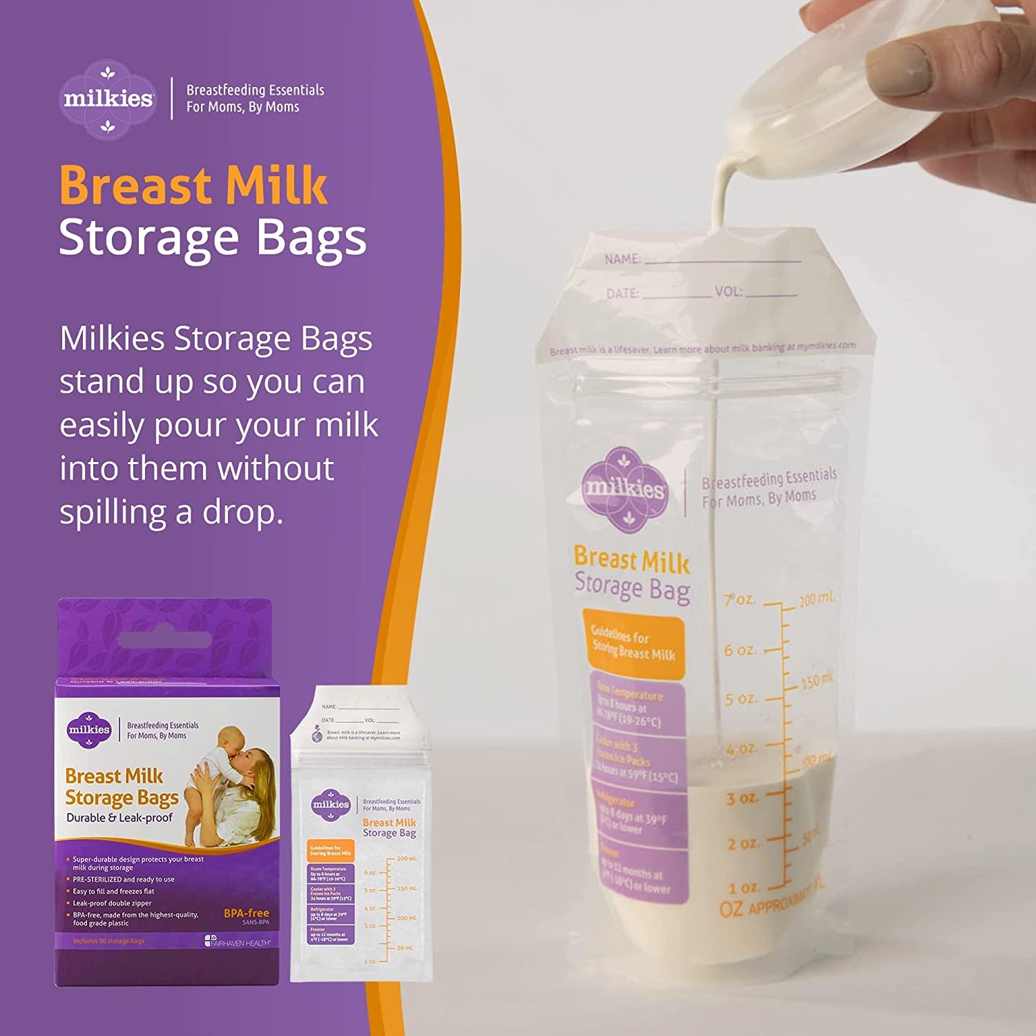 Foto 4 pulgar | Bolsas De Almacenamiento De Leche Materna Fairhaven Health Milkies  50 Unidades - Venta Internacional.
