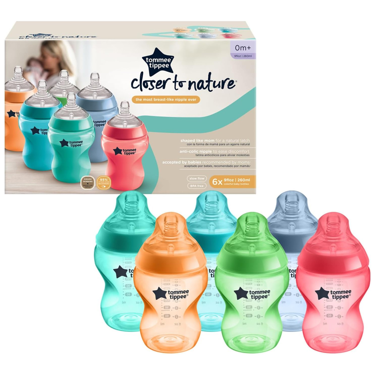 Foto 3 pulgar | Biberones Tommee Tippee Close To Nature 9 Oz Fiesta 6 Piezas