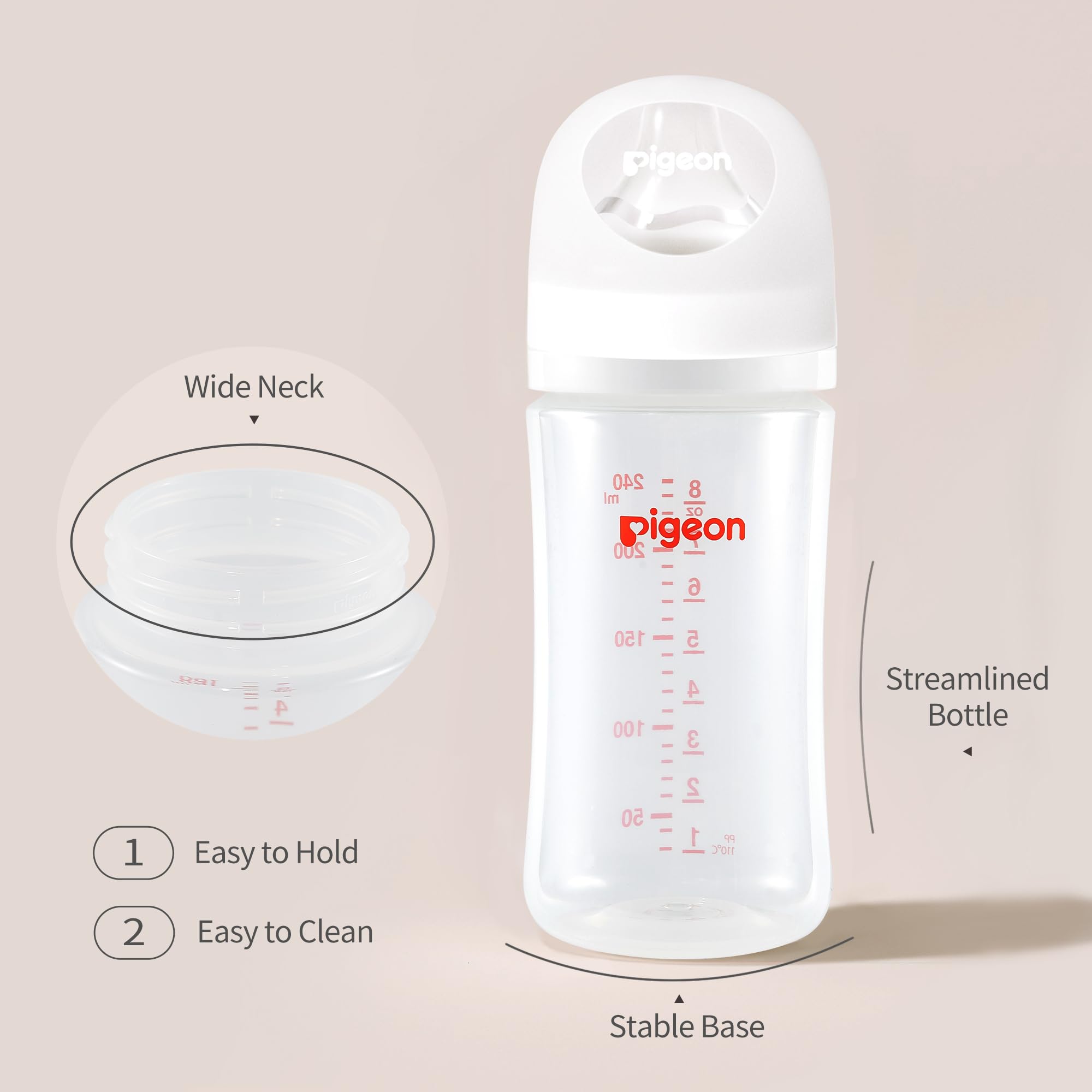 Foto 3 pulgar | Biberón Pigeon PP para Lactancia Cuello Ancho 240 ml Anticólico 4 Unidades - Venta Internacional