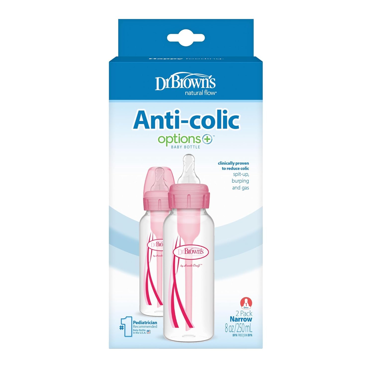 Botella Dr. Brown's Rosa 240 ml Paquete de 2 para Recién Nacidos - Venta Internacional