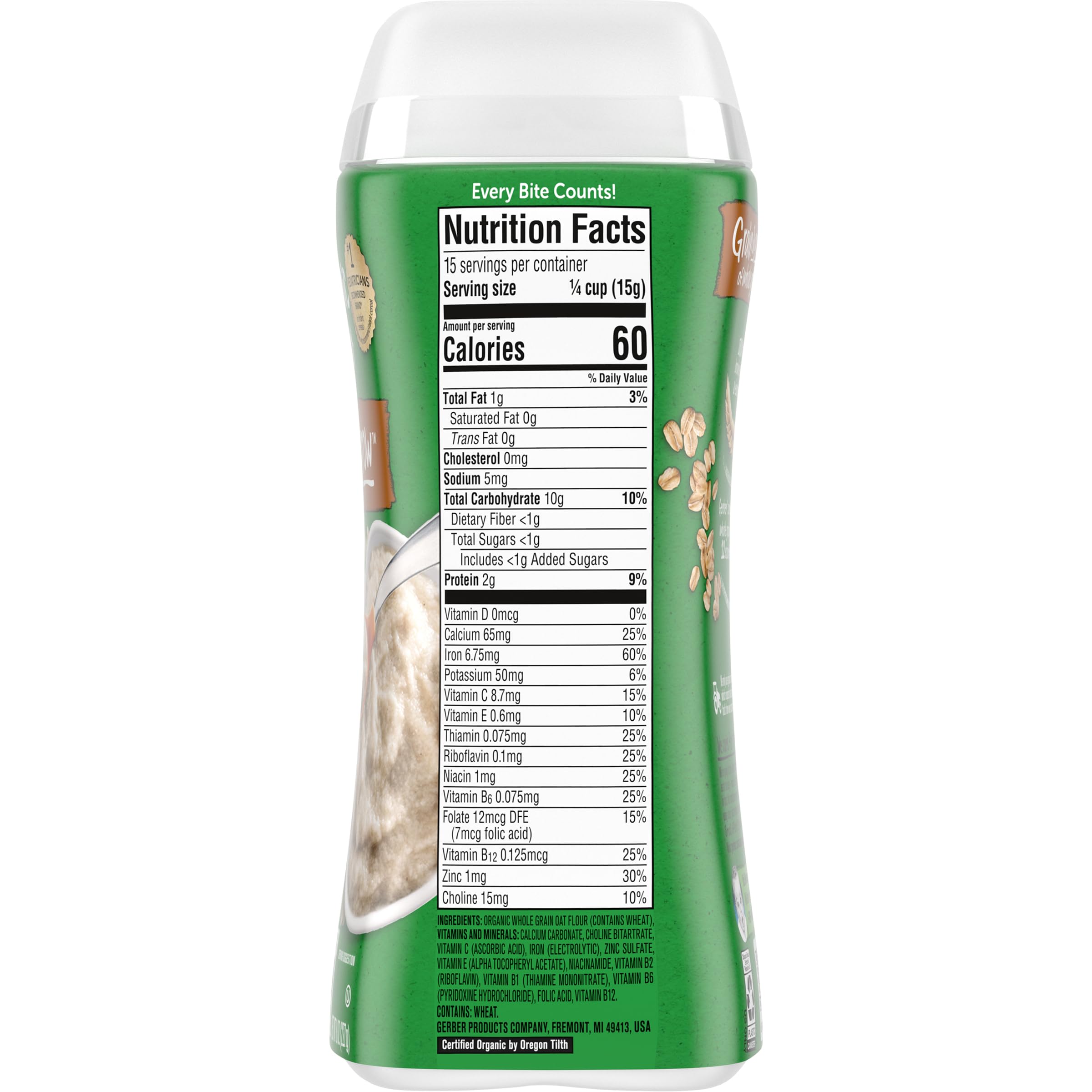 Foto 3 | Baby Cereal Gerber Organic 1st Foods, Avena, 227 Ml (x6) - Venta Internacional.