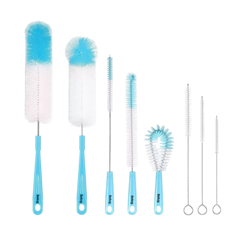 Set De 8 Cepillos De Limpieza Botellas Termos Botes Azul Belug