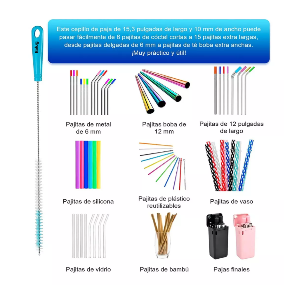 Foto 4 pulgar | Set De 8 Cepillos De Limpieza Botellas Termos Botes Azul Belug