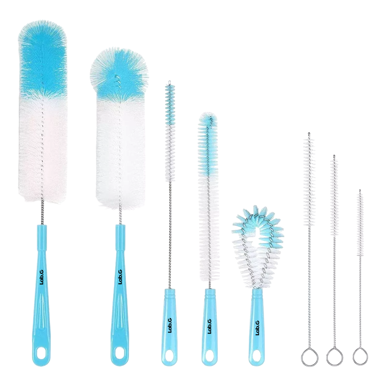 Set De 8 Cepillos De Limpieza Lab.g Botellas Termos Botes Azul