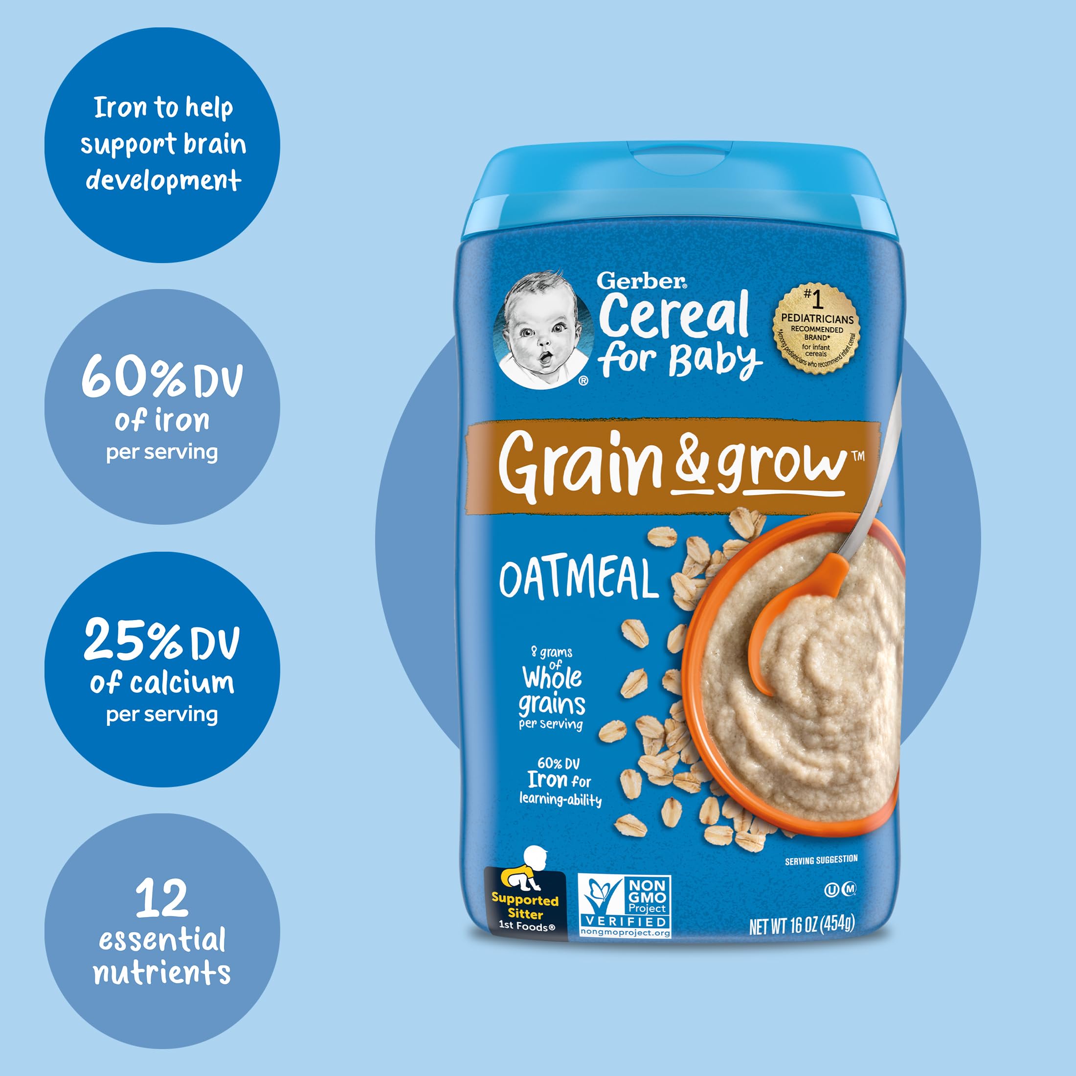 Foto 6 pulgar | Cereal Para Bebés Gerber 1st Foods Grain & Grow, 480 Ml, 6 Unidades - Venta Internacional.