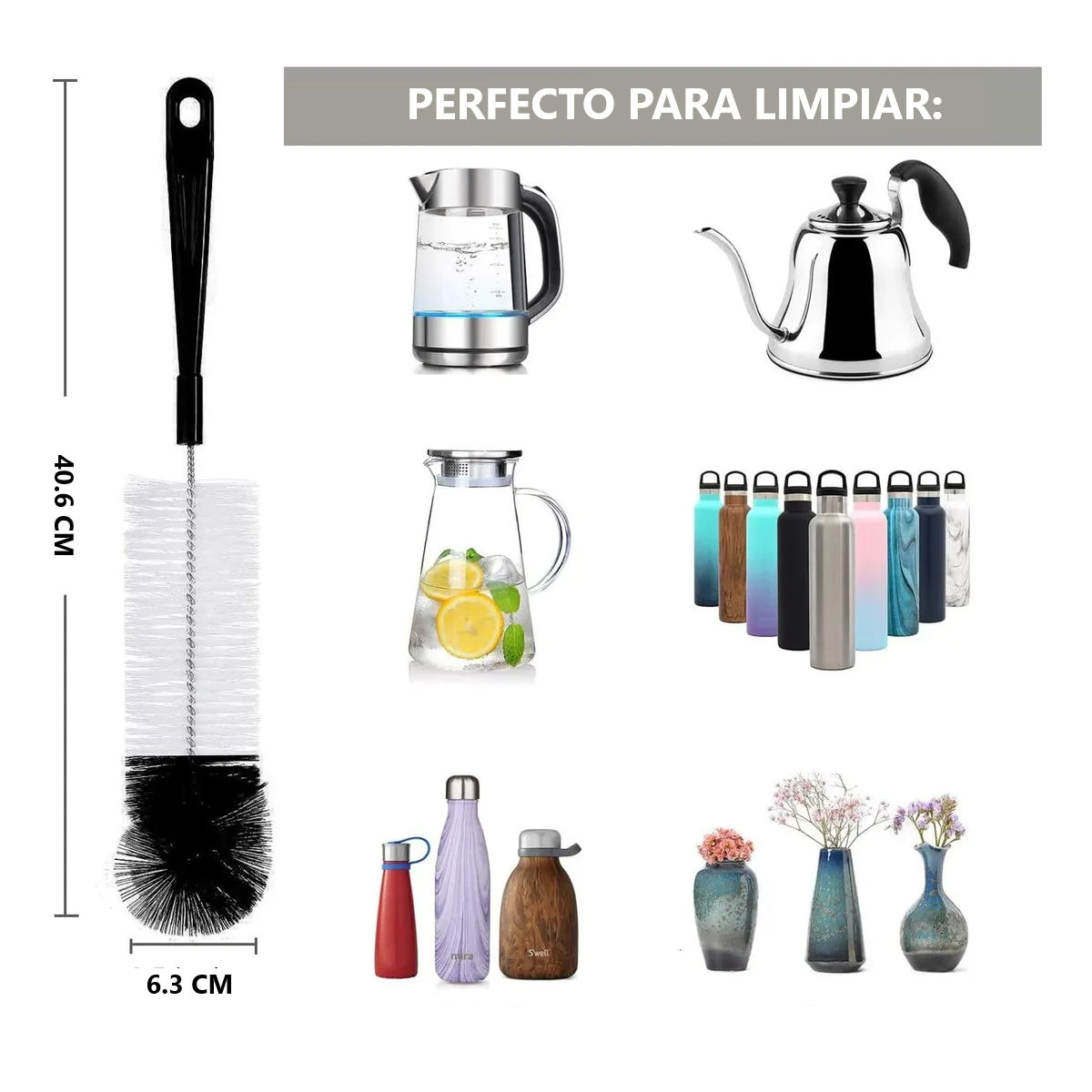 Foto 3 pulgar | Set De 5 Cepillos De Limpieza Botellas Termos Botes Lab.g Negro