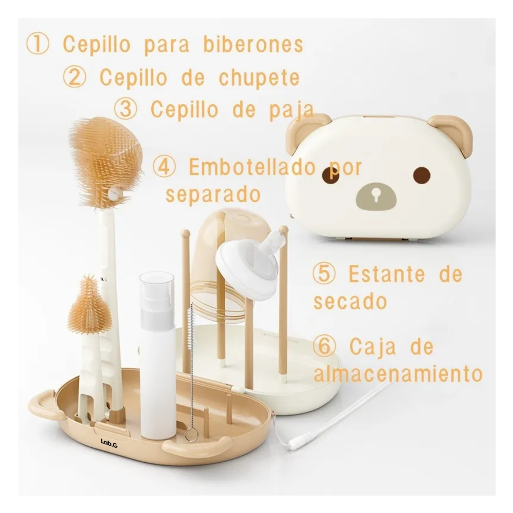 Foto 3 pulgar | Cepillo Para Biberones Limpieza Escurridor Lab.gcafé Beige