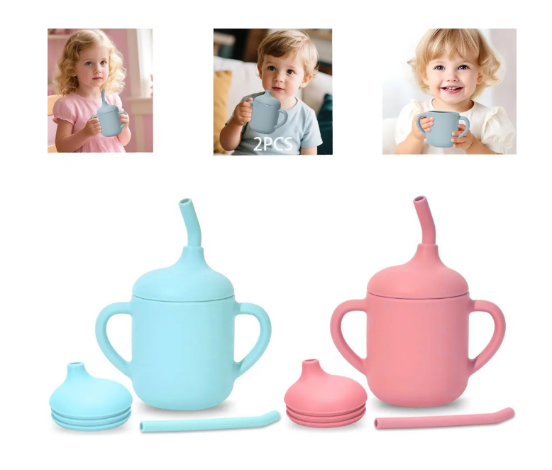 Foto 2 pulgar | 2pcvaso Silicón Suave Niños Con Popote Aprendizaje Libre Bpa