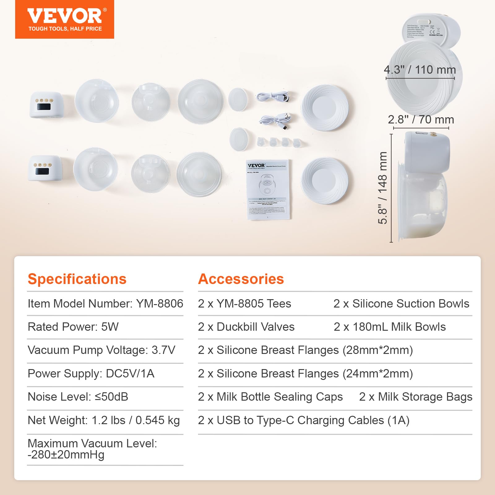 Foto 8 pulgar | Extractor De Leche Vevor, Portátil, Eléctrico, Succión De 300 Ml, 12 Niveles - Venta Internacional.