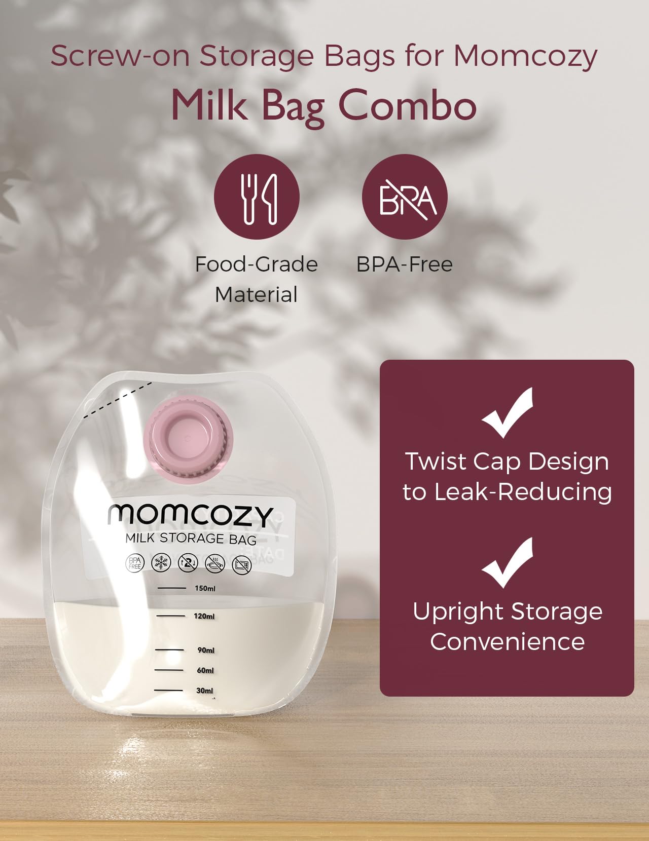Foto 3 pulgar | Bolsas de Almacenamiento de Leche Materna Momcozy Atornillables 48 Unidades 150 ml sin BPA - Venta Internacional